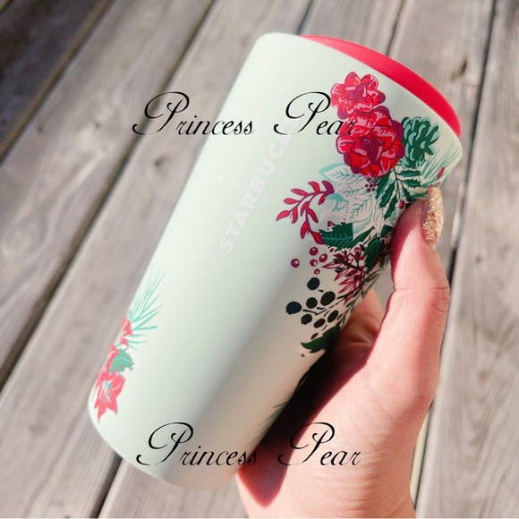 Starbucks 2022&2021  Holiday ‘Mint& Red Poinsettia Ceramic Mug Travel Tumbler’ - Picture 4 of 11
